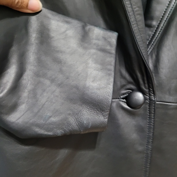 Vintage Leather Black Women's 1980's Jacket Blazer Retro shoulder pads - Picture 7 of 16